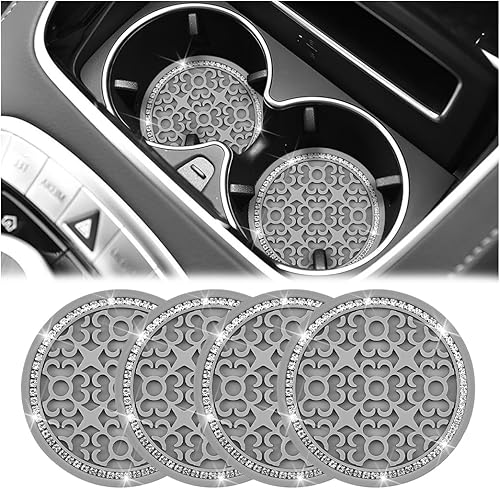 Miniatura 9 de – Portavasos para automóvil con diamantes de imitación, 4 unidades, 2.75 pulgadas, silicona con cristales de strass, tapetes antideslizantes para