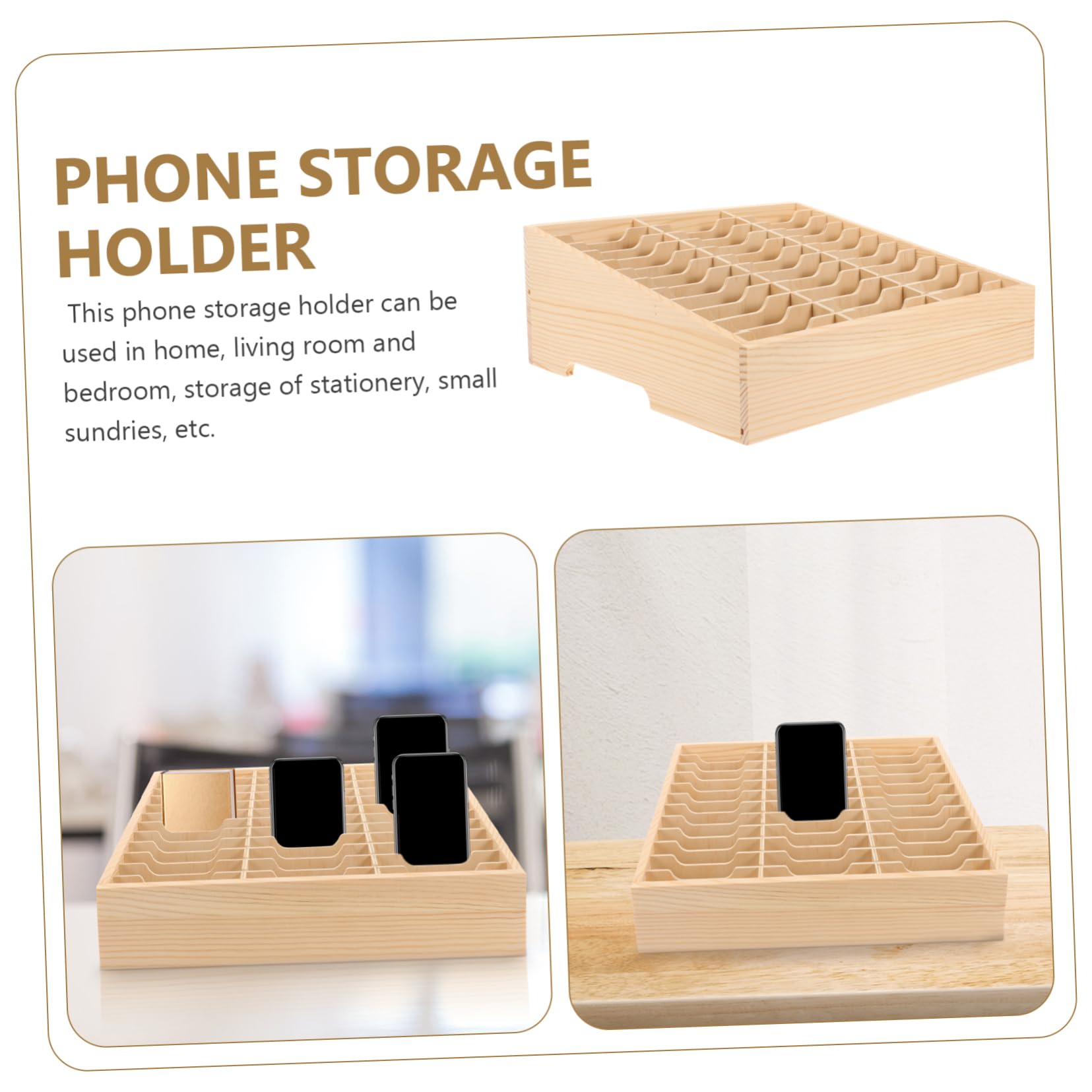 Operitacx Soporte para Teléfono Móvil de Escritorio en Madera Resistente Múltiples Compartimentos para Organizar y Almacenar en Habitaciones de Estudio o Dormitorio