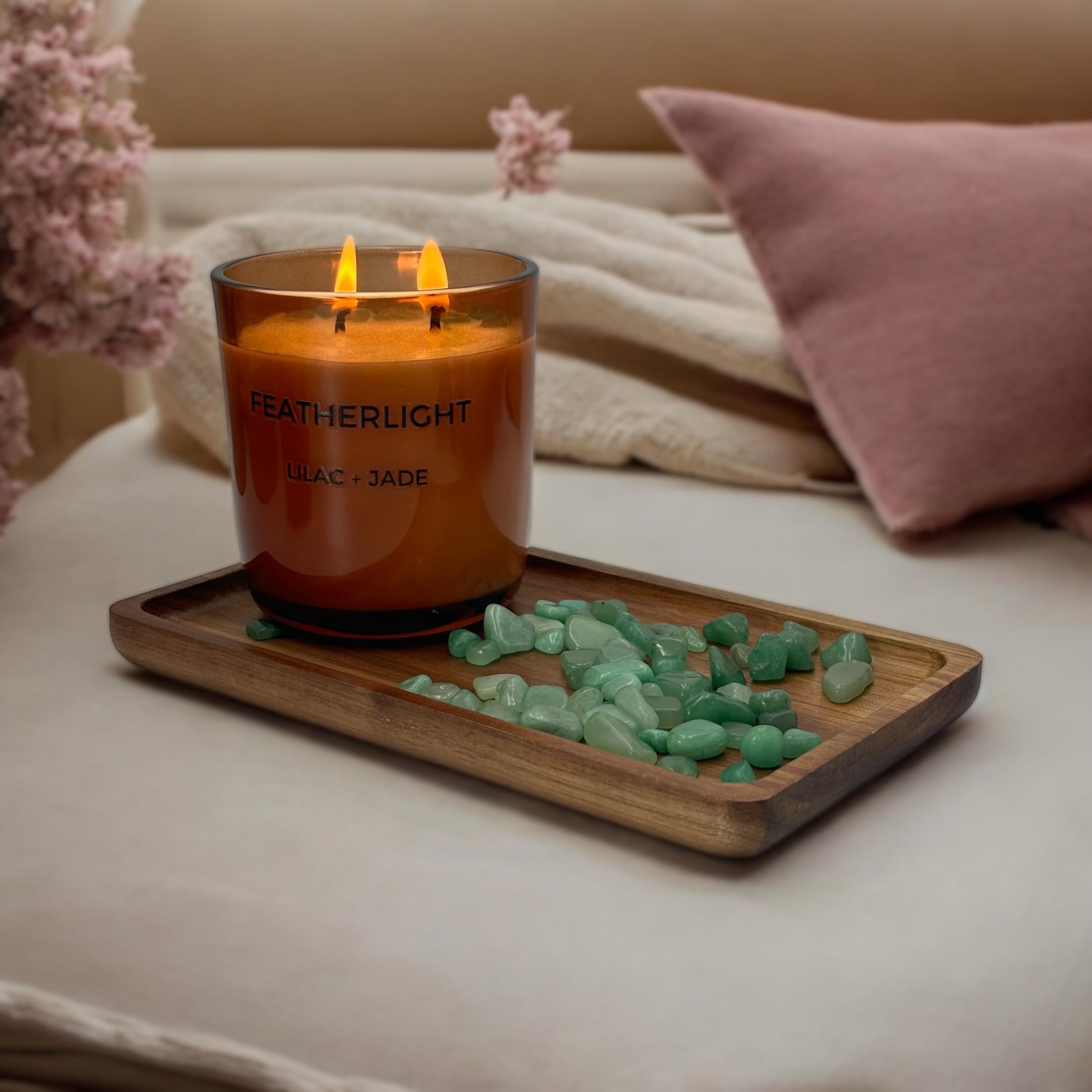 Svibes Collection Lilac Scented Candles - Jade Stone Infused Crystal Candle Gift for Women, Amber, Small - Image 3