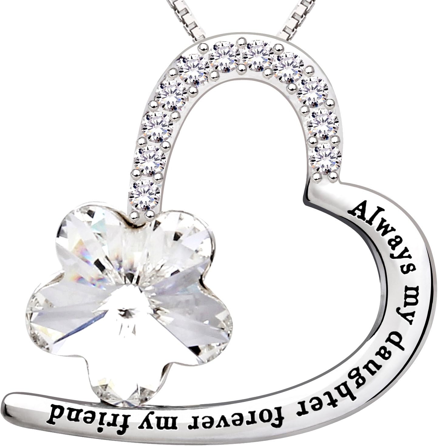 ALOVJewelry Sterling Silver Always my daughter forever my friend Love Heart Crystal Pendant Necklaceโฆ