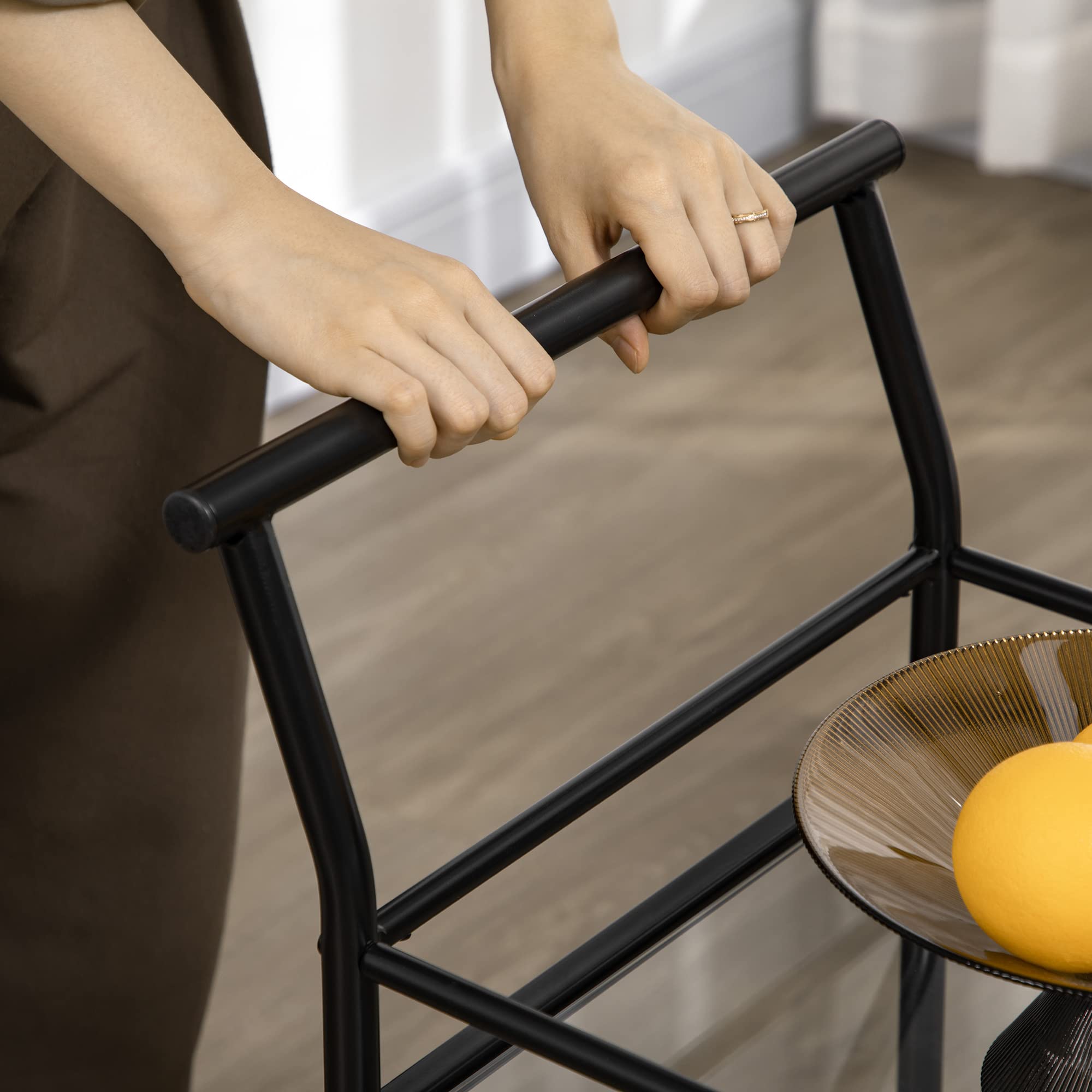 HOMCOM Carrello da Cucina a 2 Livelli con Piani in Vetro Temperato, 4 Rotelle e Struttura in Metallo, 75x40x80 cm, Nero