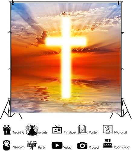Miniatura 6 de Baocicco Fondo de vinilo de 10 x 10 pies con cruz cristiana, fondo de fotografía, luces divinas, luces santas, espíritu santo, creencia religiosa,