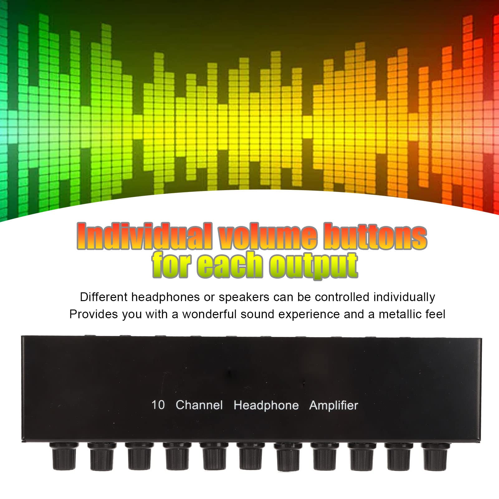 ciciglow Amplificatore per Cuffie Stereo, Splitter per Cuffie Portatile 1 in 10 out 10 Canali da 3,5 Mm con Controllo del Volume, Amplificatore Audio Stereo(Spina UE)