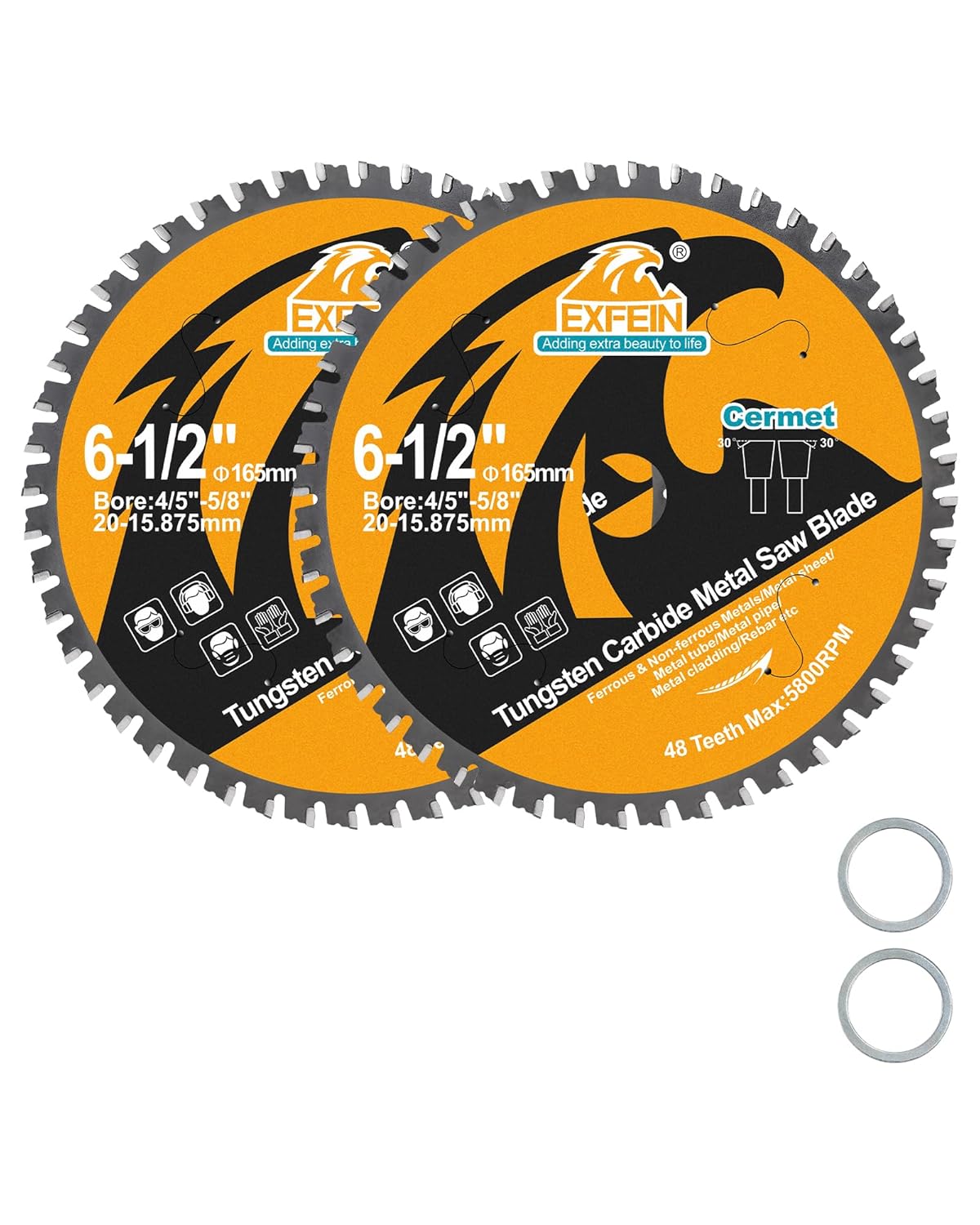 Metal Cutting Saw Blade 6-1/2 Inch 48T for Rebar, Angle Iron, Pipes, Channels, Ceramic Cemented Carbide with 5/8" Arbor, 2-Pack