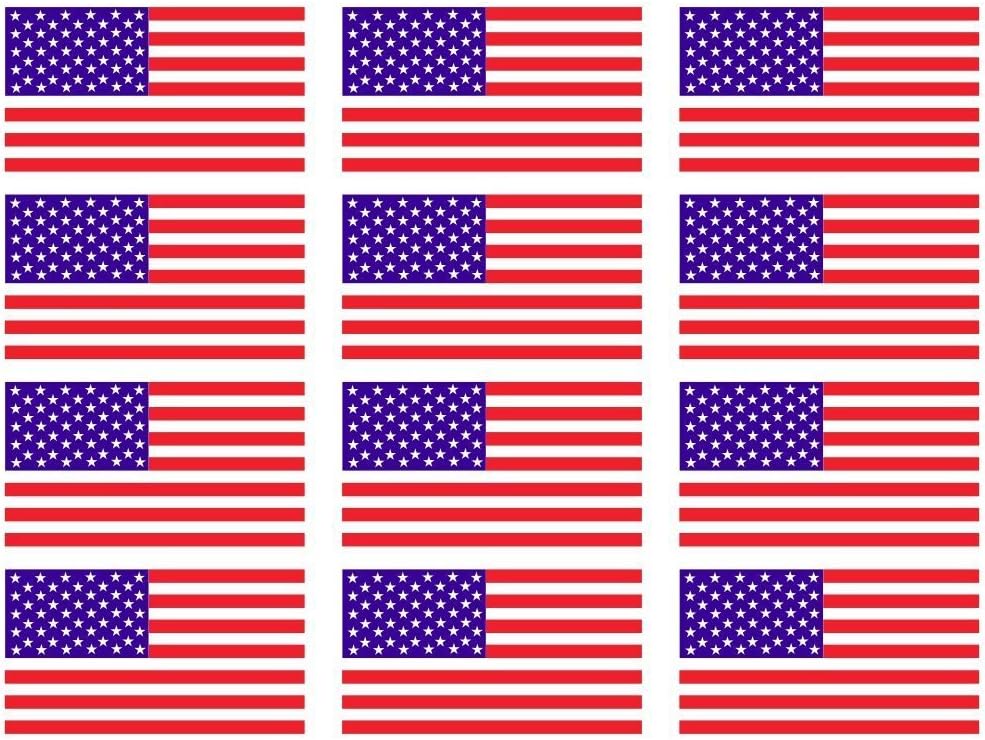 StickerDad® USA American Flag (12 Pack) Decals - Size: 2 Inch X 1 inch, Color: RED/White/Blue - Hard Hat, Helmet, Windows, Walls, Bumpers, Laptop, Lockers, etc.