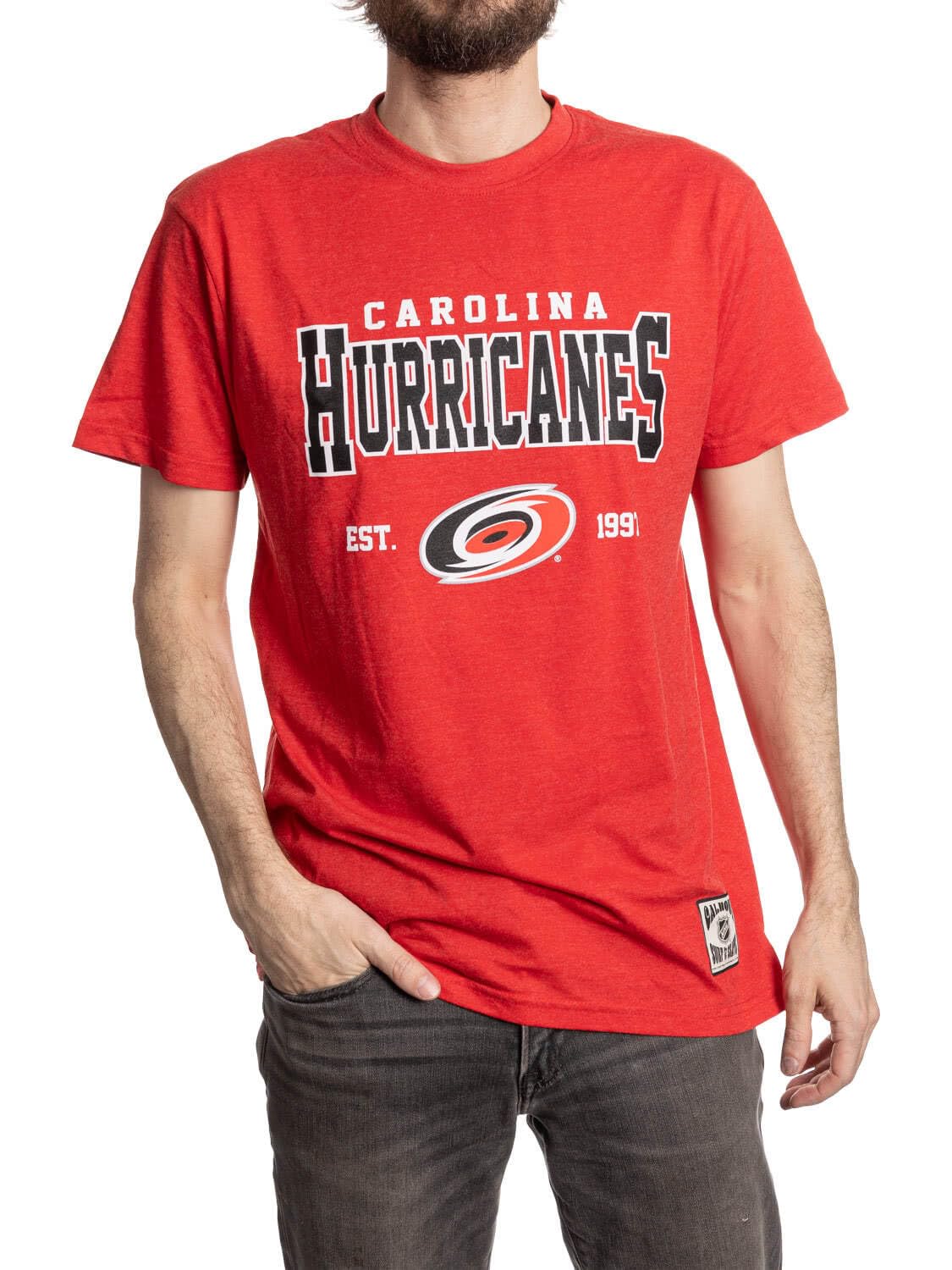 Calhoun NHL Men’s Heather Vintage Style T-Shirt — Screen Printed Logo Tee, Cotton Poly Blend, Carolina Hurricanes, Large