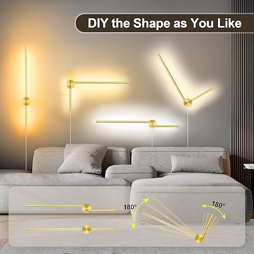 Miniatura 4 de GOODATE Juego de dos apliques de pared con control remoto, colores continuos 3000K-6500K y atenuación continua, cableado o enchufe, rotación de 180,