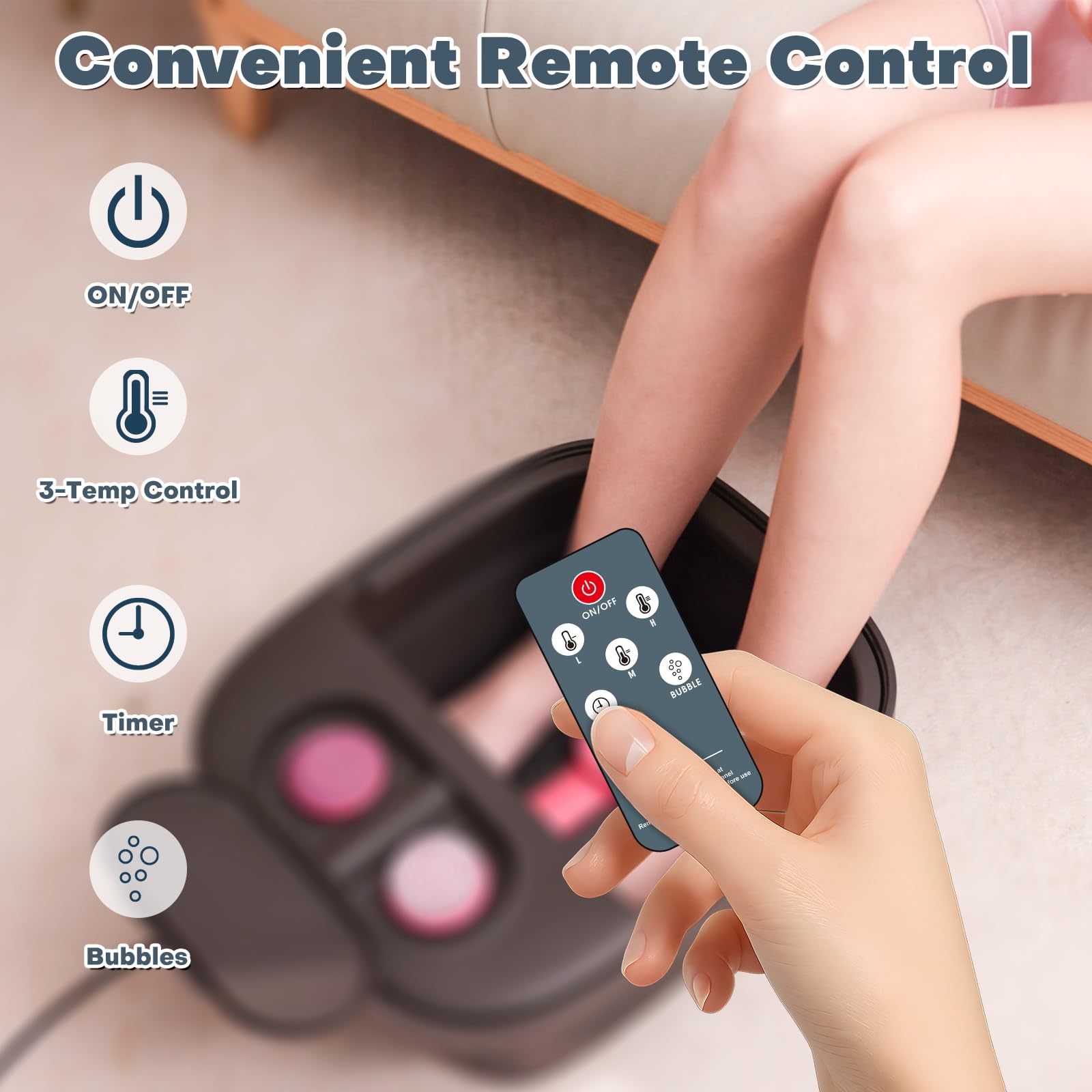 Masajeador de baño plegable para pies con calor, control remoto, control de temperatura, temporizador, bañera de remojo de pies con kit de pedicura, spa de pies de pedicura con aceite de