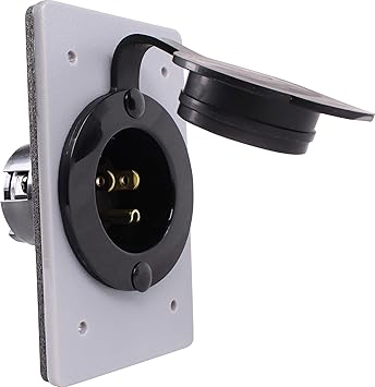Journeyman-Pro Male Power Inlet - 15 Amp NEMA 5-15P Flanged Receptacle, 125V Waterproof Outdoor Shore Power Inlet for RV, Generator, Trailer, Shed, Boat, Camper, Golf Cart - Black/Grey, 1-Pack