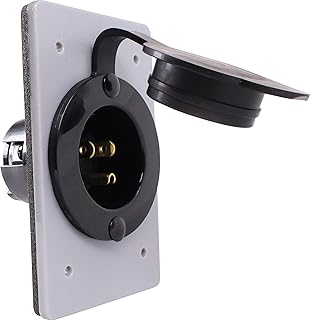 HJP-5278-CWP 15 AMP Straight Blade Flanged Male Power Inlet Receptacle, 15 A, 125 V, NEMA 5-15P, Integrated Nylon Faceplate, Body and Rubber Waterproof Cover (1, Black/Grey)