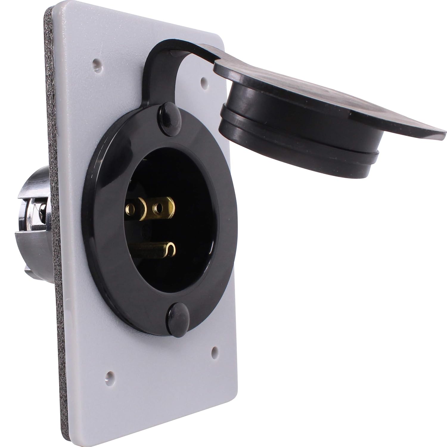 HJP-5278-CWP 15 AMP Straight Blade Flanged Male Power Inlet Receptacle, 15 A, 125 V, NEMA 5-15P, Integrated Nylon Faceplate, Body and Rubber Waterproof Cover (2, Black/Grey)