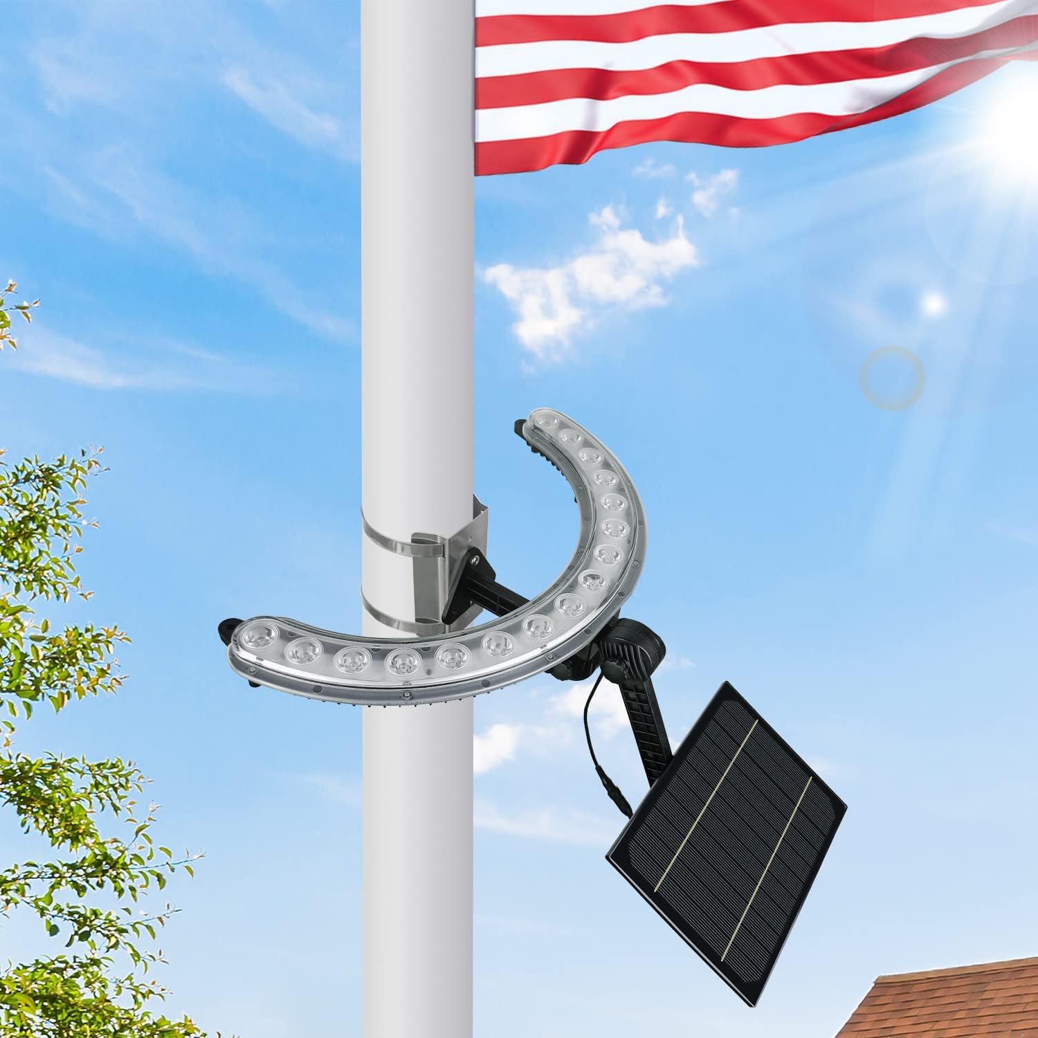 RAYSLIT Flag Pole Light Solar Powered Flag Pole Solar Light 2320lm 16 Super