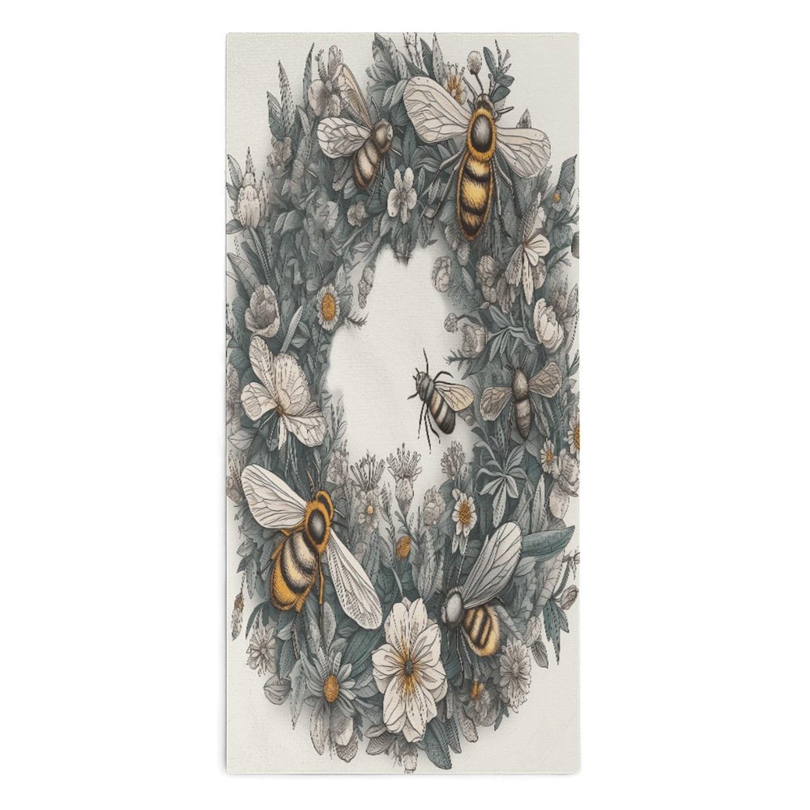Btcowzrv Style Hand Drawn Wreath And Bee Bath Towel Beach Towels Shower Towel