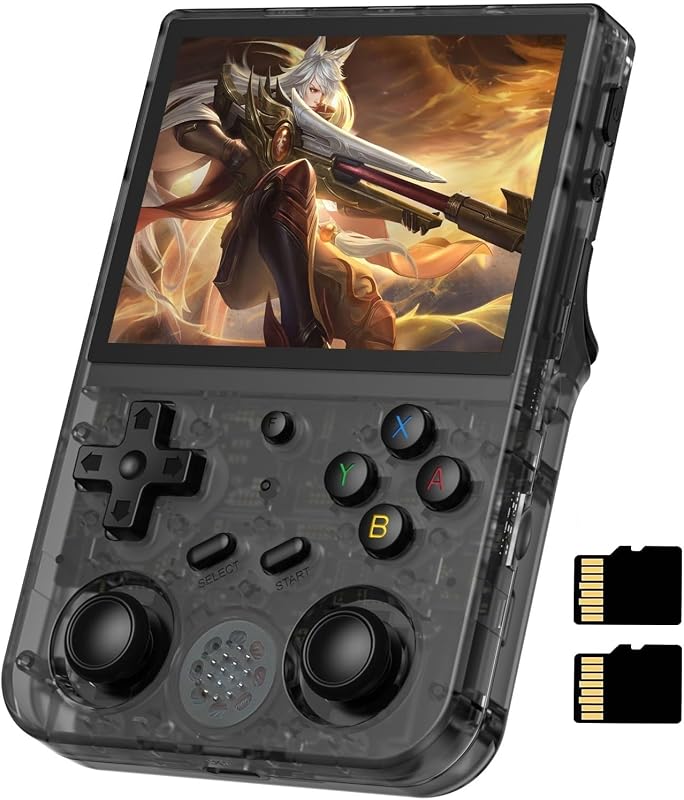 Voacle Anbernic RG353V Consola de Juegos portátil Retro, Sistema Operativo Dual Android 11 y Linux Soporte 5G WIFI 4.2 Bluetooth Moonlight Streaming Salida de TV Tarjeta SD 64G 4452 Juegos (RG353V-Negro Transparente)