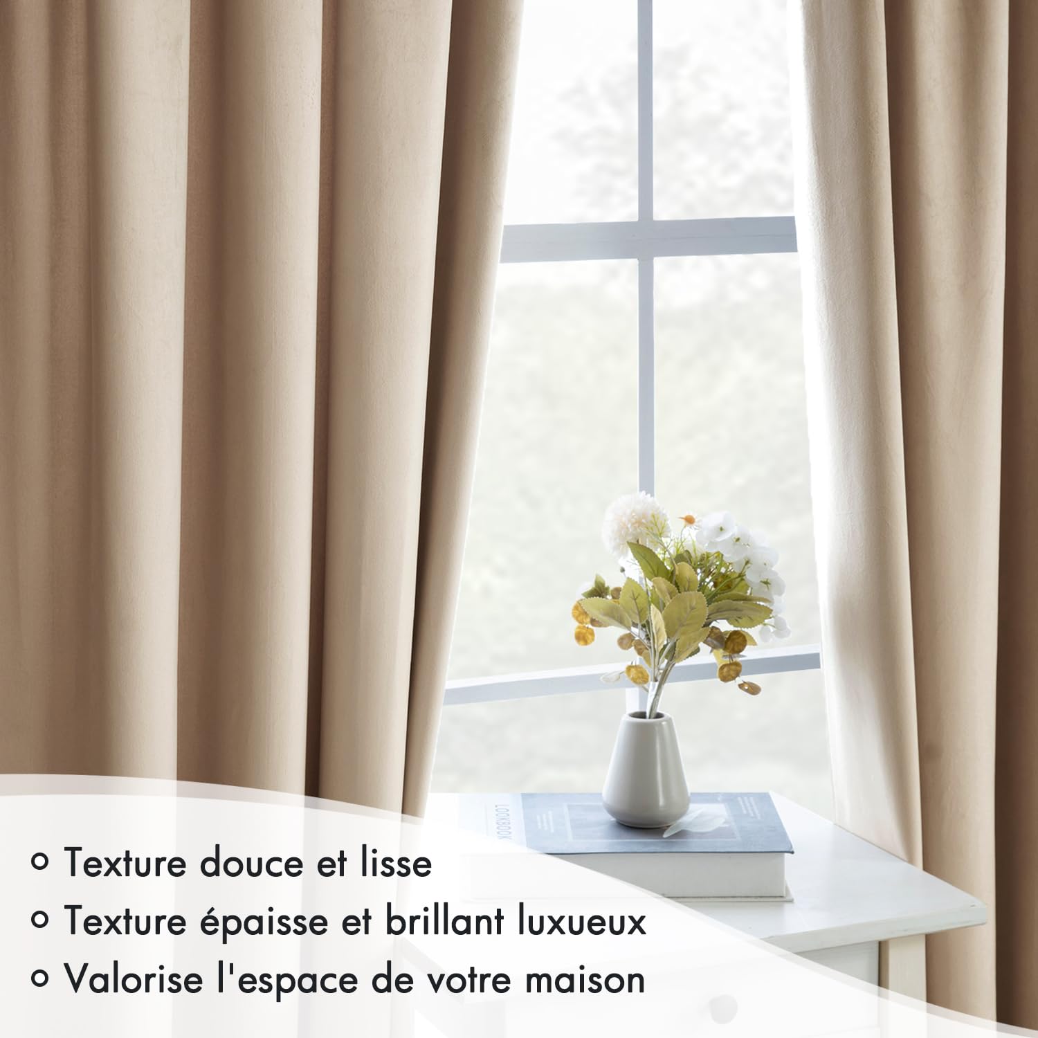MIULEE Rideau Velours Galon Fronceur 2 pièces Beige foncé 140x280cm | Rideau en velours épais semi-occultant, isolation thermique, galon fronceur, style luxueux adapté à toutes les pièces