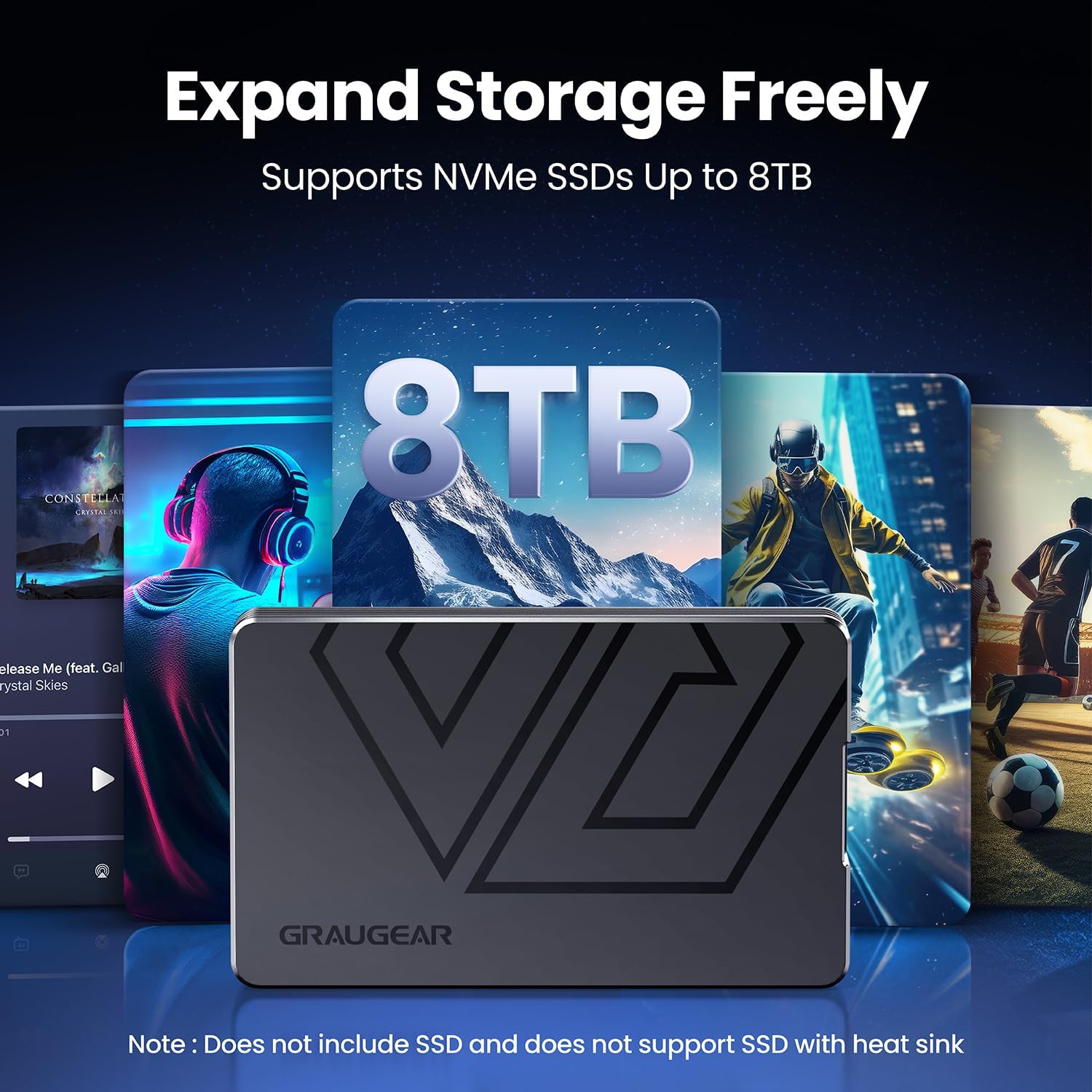 GRAUGEAR 40Gbps M2 SSD Enclosure, USB4 NVME 40Gbps Enclosure Compatible Thunderbolt 4 up to 3800MB/s, for M.2 2230/2242/2260/2280, Tool-Free, Fanless