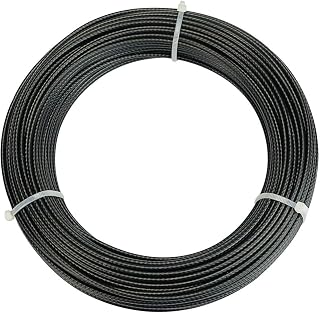 Muzata 330feet Wire Rope Black Vinyl Coated 3/32inch Thru 1/8inch Stainless Steel Aircraft Cable Outdoor Indoor 7x7 Strand Clotheline String Hanging DIY WR11