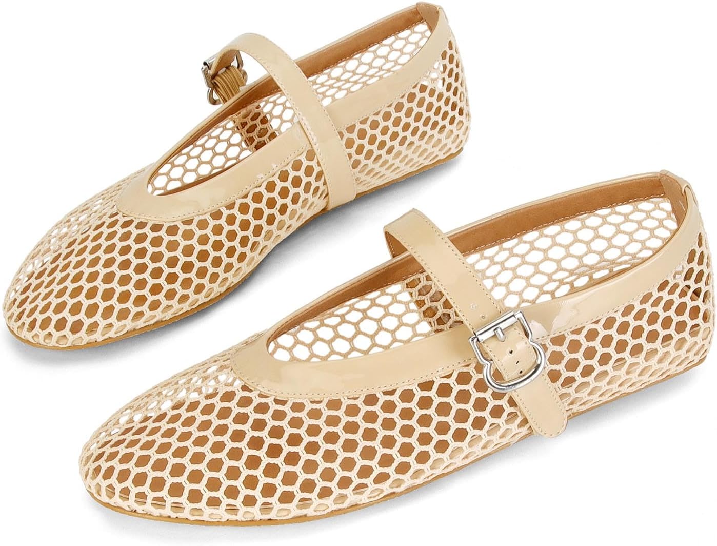 Women's Mesh Ballet Flats Fishnet Ballerina Flats Buckle Strap Mary Jane Causal Daily Dress Shoes