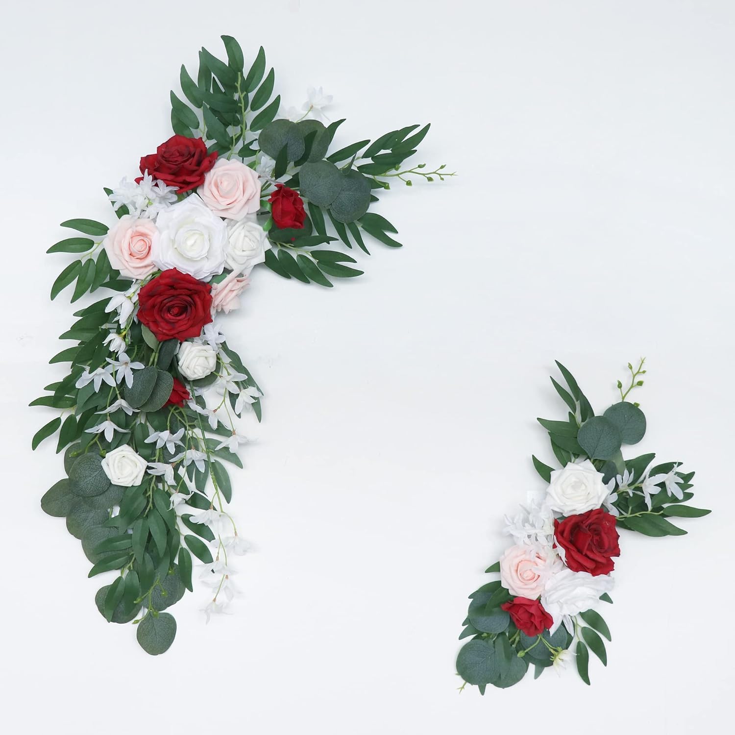 Ansuma Artificial Wedding Arch Flower Swag Set of 2, Wedding Flowers Garlands Floral Arrangement Swag for Wedding Welcome Ceremony Sign Floral Decoration (Pink)