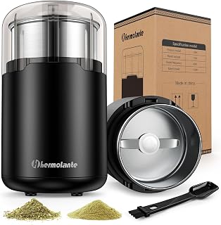 Hermolante 150W Electric Herb Spice Grinder - Stainless Steel Blades, Compact for Coffee Nuts Seeds, Includes Brush