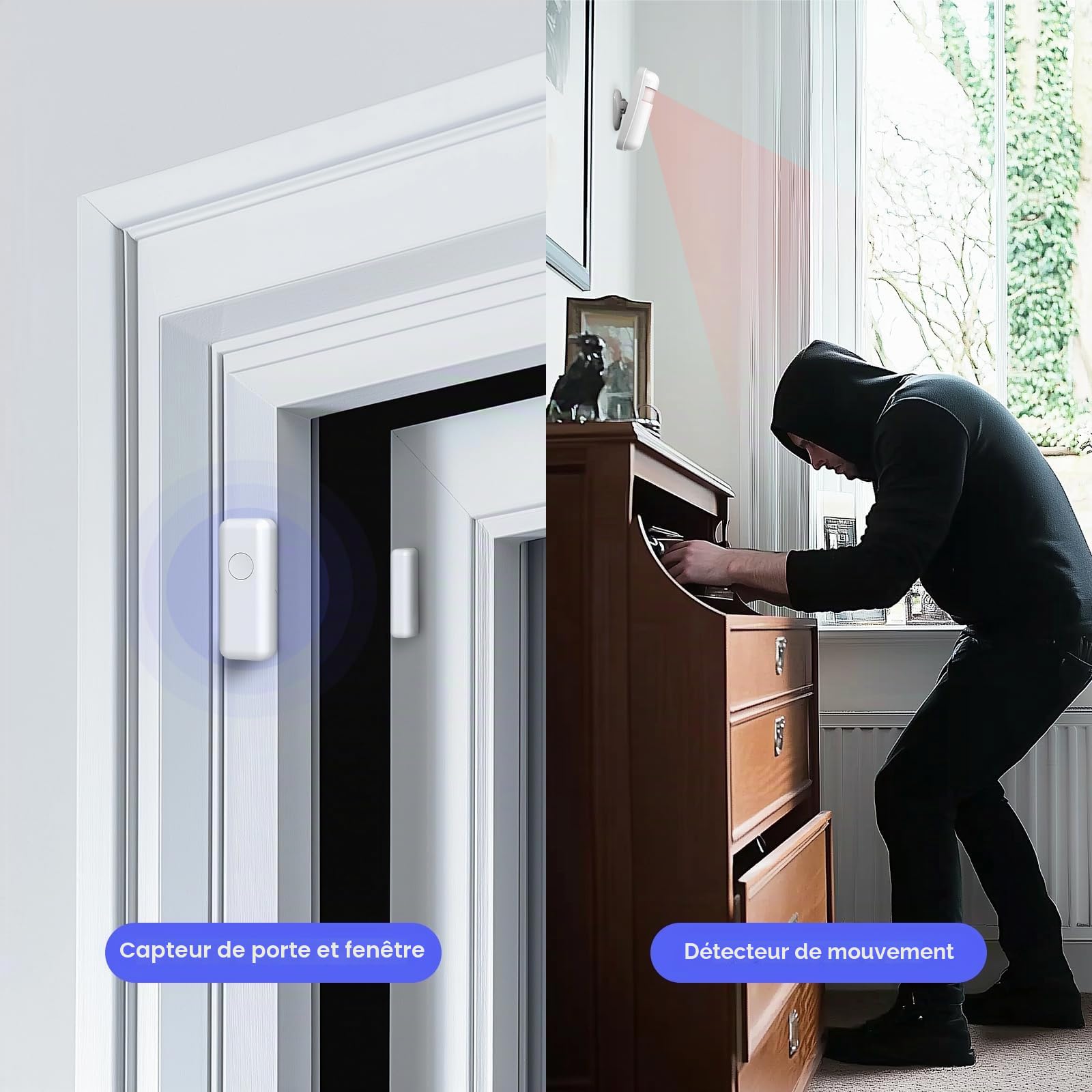 4G/WiFi Alarme Maison sans Fil, 8 Pack, Kits de Sécurité pour la Maison avec Sirène, Détecteur de Mouvement, Capteurs de Fenêtre et de Porte, Télécommande, Compatible avec Alexa, Google Assistant