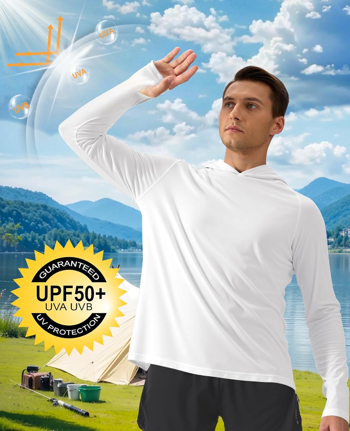 Men's UPF 50+ Sun Protection Long Sleeve Hoodie Shirt Outdoor UV Fishing Shirts for Workout, Running, Fishing,Hiking - Image 2