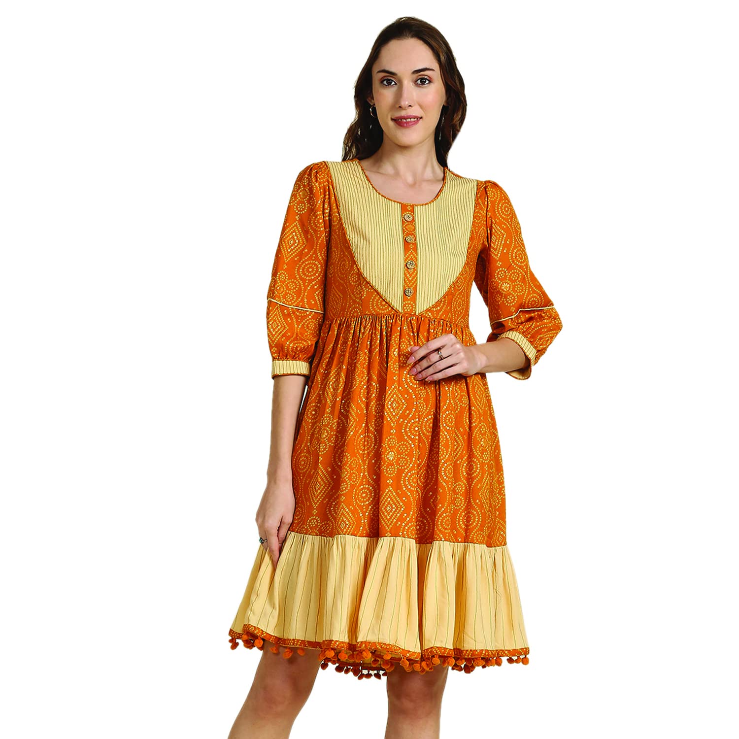 madhuram textilesmadhuram Women Short Western Dresses with Floral Printed and Regluar Frock Style Fully Stitched Short Dress