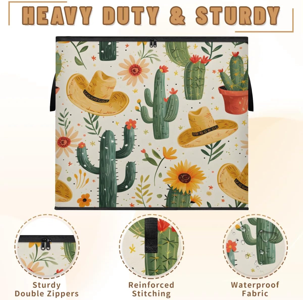 Honeybaby 214L Extra Large Comforter Storage Bag Cowboy Cactus Storage Totes with Lids Waterproof Closet Organizer Folding Blanket Storage Bags for Clothes Bedding Pillows