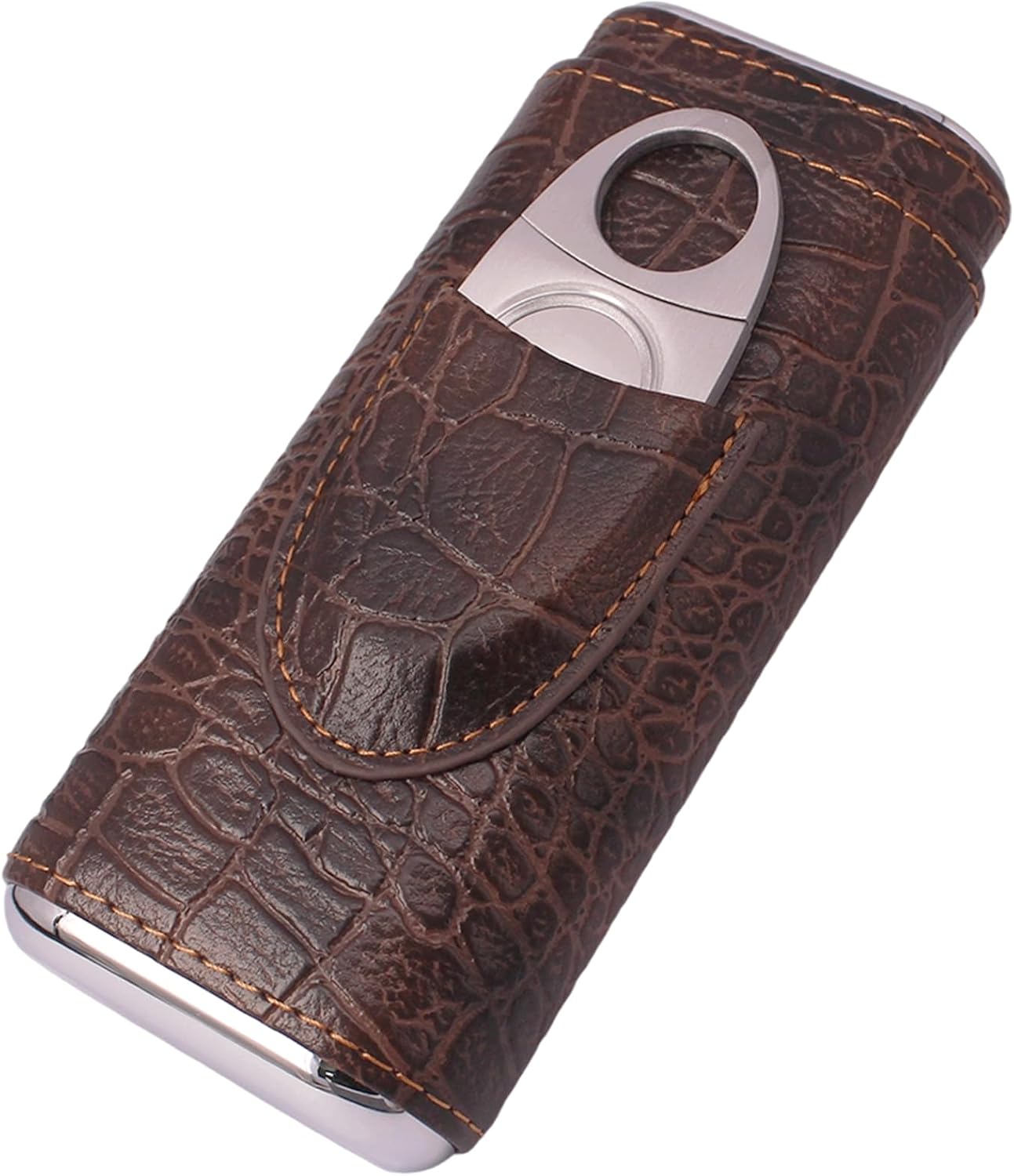 AMANCY 3-Finger Classy Black Brown Crocodile Pattern Leather Cigar Case With Small Humidifier and Cutter - Image 4