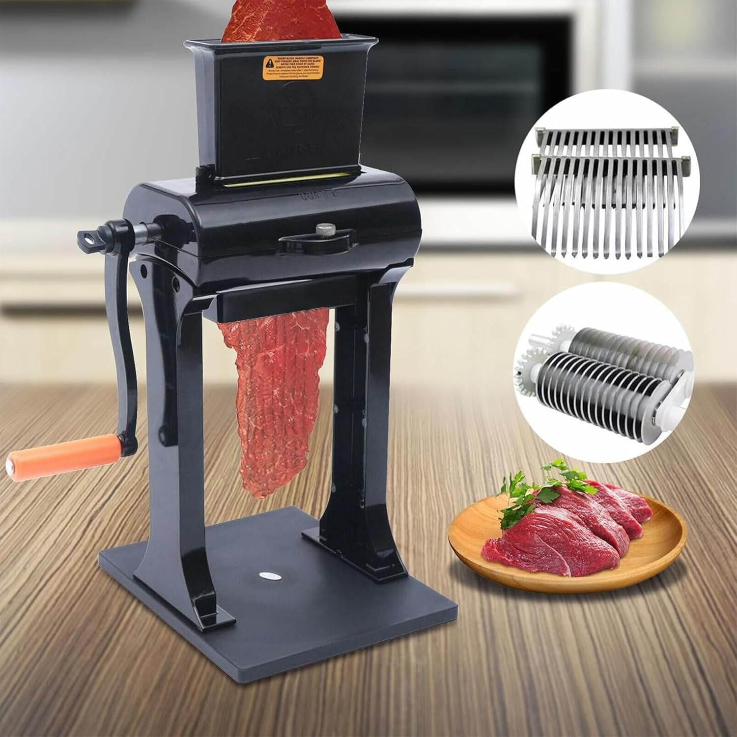 Manual Meat Cuber Tenderizer, Commercial Meat Tenderizer, Manual Rolling Meat Poultry Tenderizer Machine with ABS Feed Port, for Steak Beef Turkey Chicken Pork Tenderizing