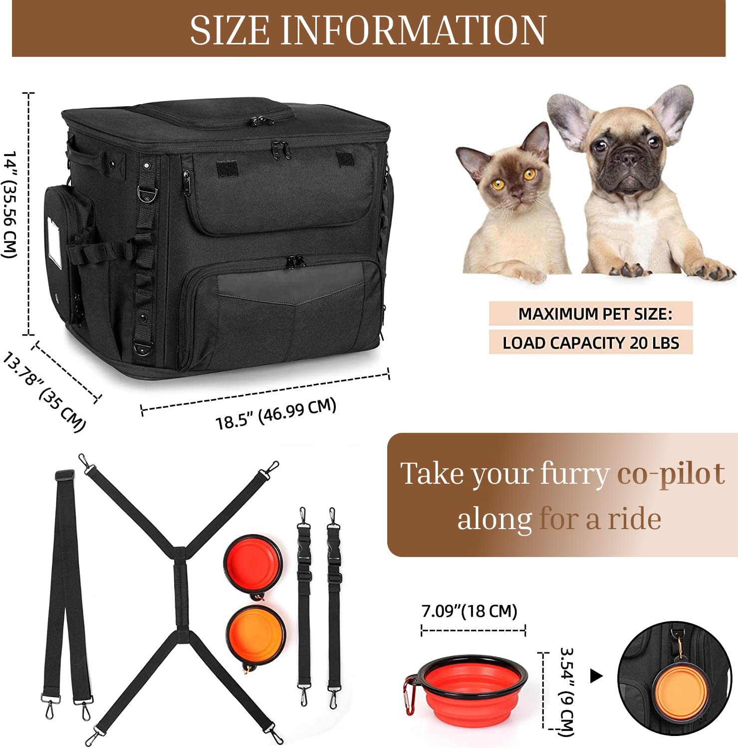 Amazon.co.jp: オートバイ犬/猫キャリアバッグ 小型犬用 ブラック 