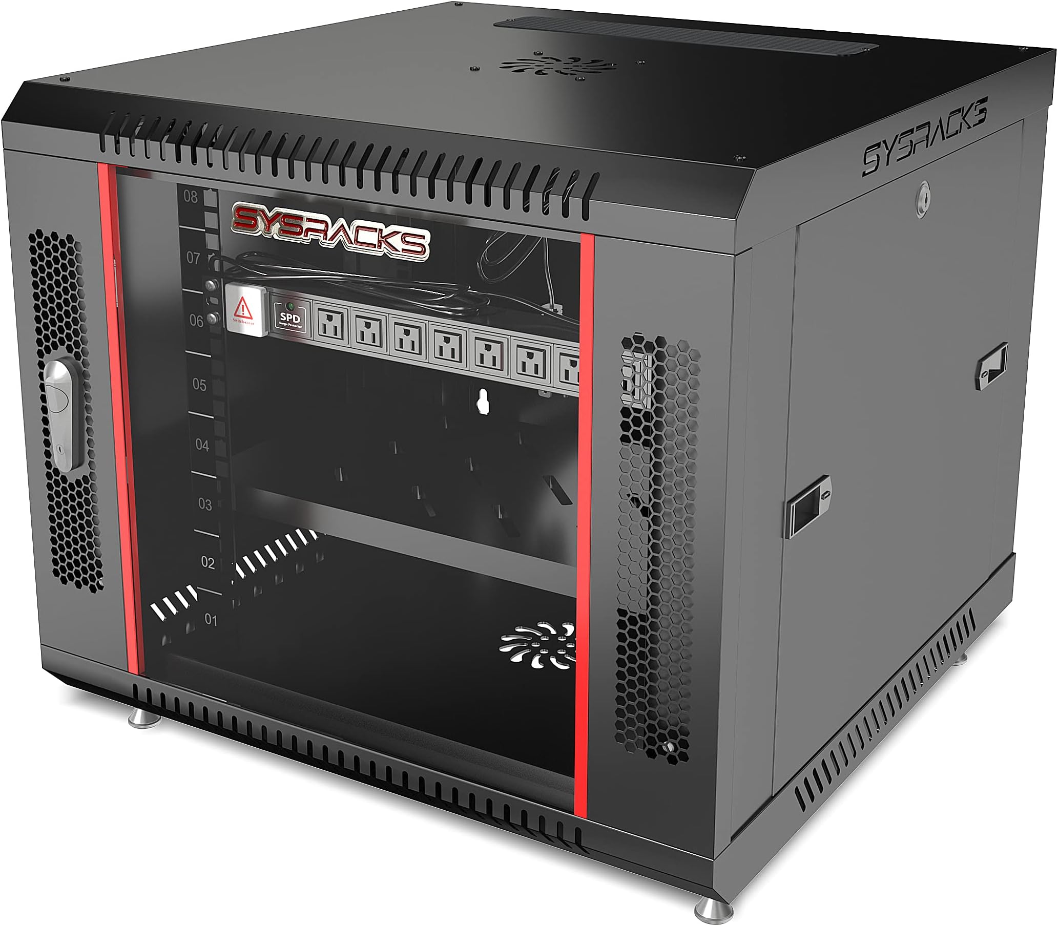 9U Wall Mount Server Rack Cabinet, 19” Locking Network Rack, 24” Deep, Glass Door, with Fan, PDU and Shelf