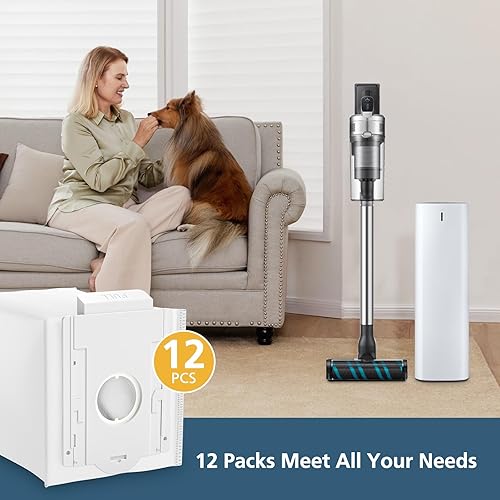 Miniatura 7 de Paquete de 12 bolsas de polvo VCA-ADB90 compatibles con Samsung VCA-SAE903AA y VCA-SAE904AA, bolsas de repuesto para aspiradoras inalámbricas Jet