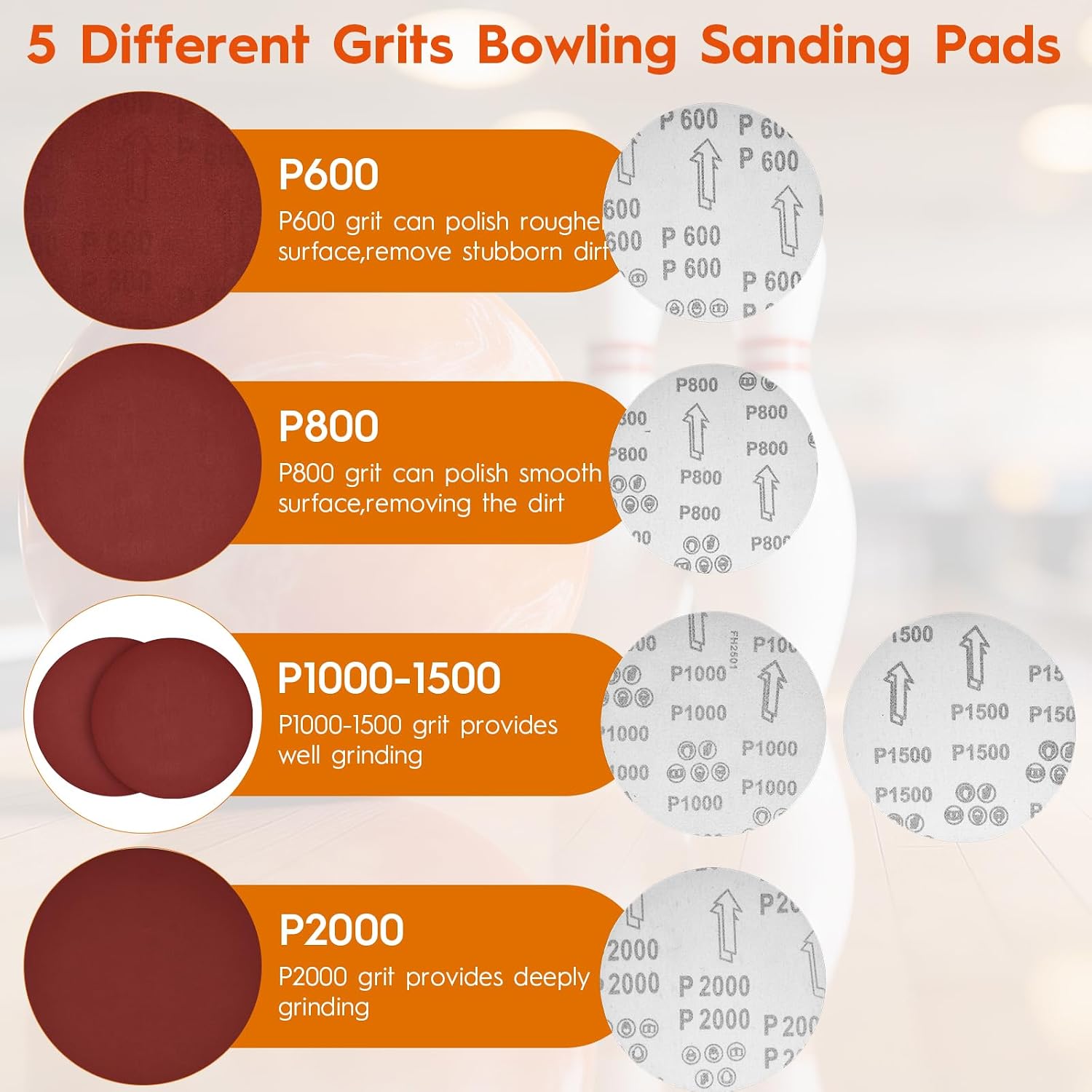 Bowling Ball Sanding Pad Holder, Universal Bowling Ball Base with 600/800/1000/1500/2000 Grits 6 inch Sanding Pads for Precision Surface Maintenance Cleaning Polishing Display Stand