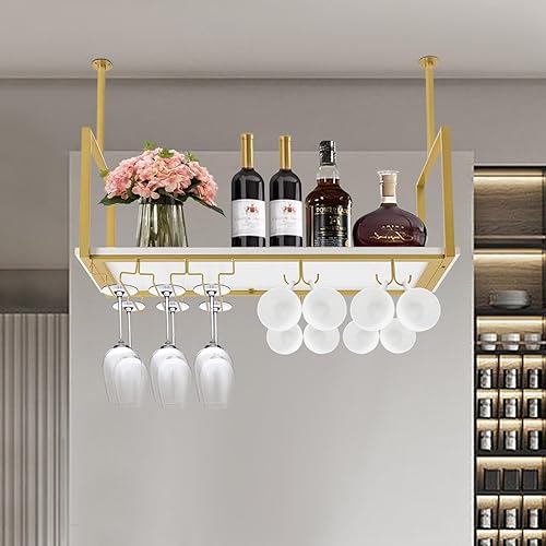 Miniatura 3 de Estante rústico para copas de vino, 31.5 pulgadas, soporte de metal para copas de vino, soporte para tazas y estante, barra de techo de metal para