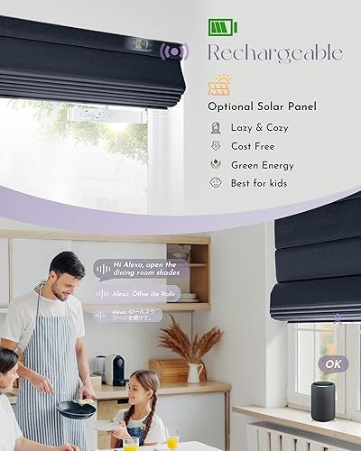 Miniatura 3 de Graywind Persianas romanas inteligentes compatibles con Alexa Google, persianas motorizadas recargables con control remoto opaco, persianas romanas