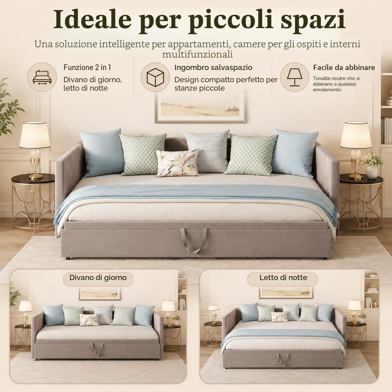 Divano letto multifunzionale allungabile 90/180 x 200 cm, divano allungabile a 2 posti con funzione di sonno e rete a doghe in velluto, ideale per soggiorno e camera degli ospiti (senza materasso)