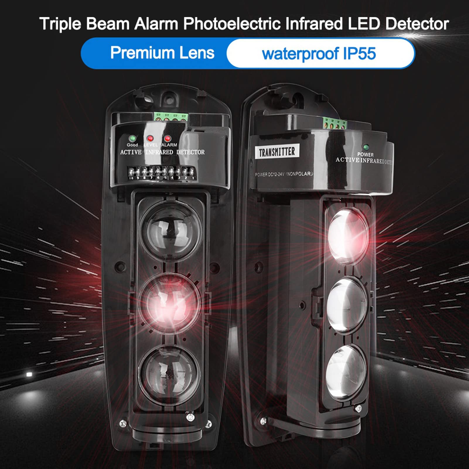 Demeras Dreistrahldetektoren Dreistrahlalarm Photoelektrisches Infrarot LED Detektor Sicherheitssystem Drahtlose ¡§1bertragung f¡§1r das Alarmsystem f¡§1r die Sicherheit zu Hause(ABE 250)
