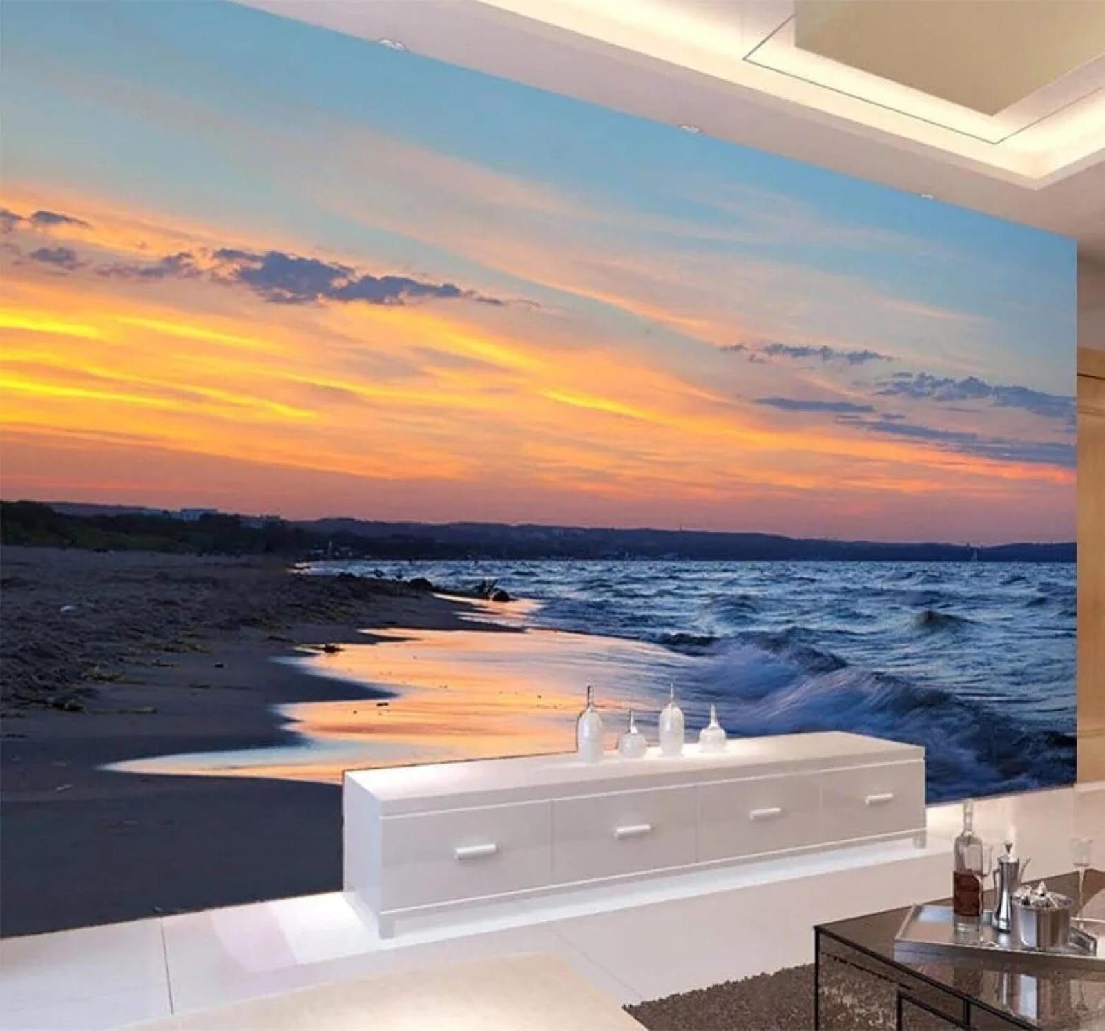XLMING Aesthetic Sunset Sea Beach Natural Landscape 3D Wallpaper Luxury Home Dining Decor Paste Sofa Living Room The Wall for Bedroom Mural-250cm×170cm