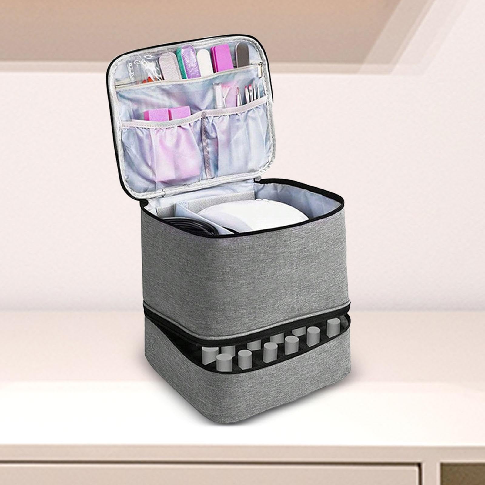 Nagellack Organizer Tragetasche für Komplettes Verstellbare Einteilung Handlicher Griff Platzsparendes Design für Reisende, grau
