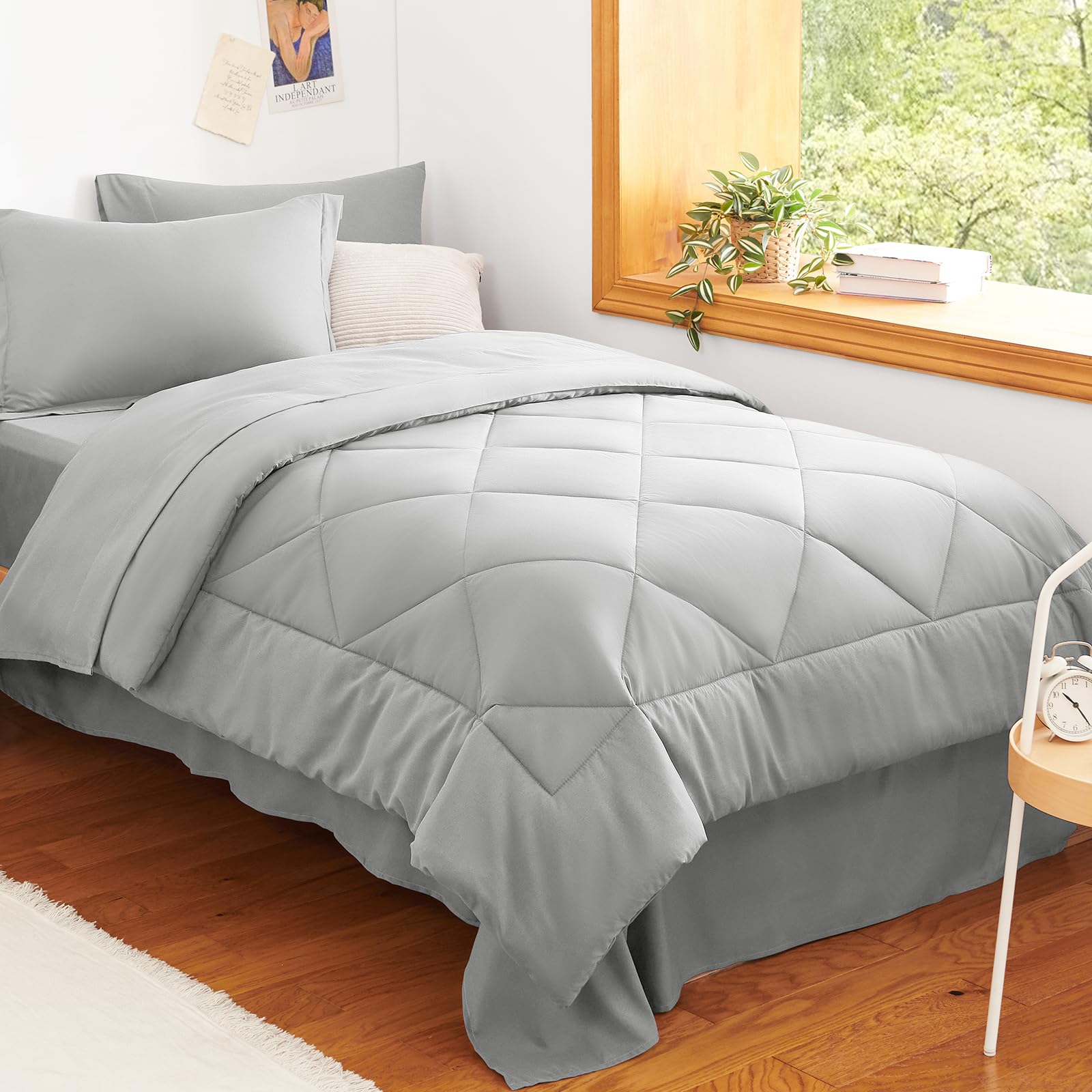CozyLux Twin Comforter Set 68"x88" Light Grey - 5 Piece Bed in a Bag