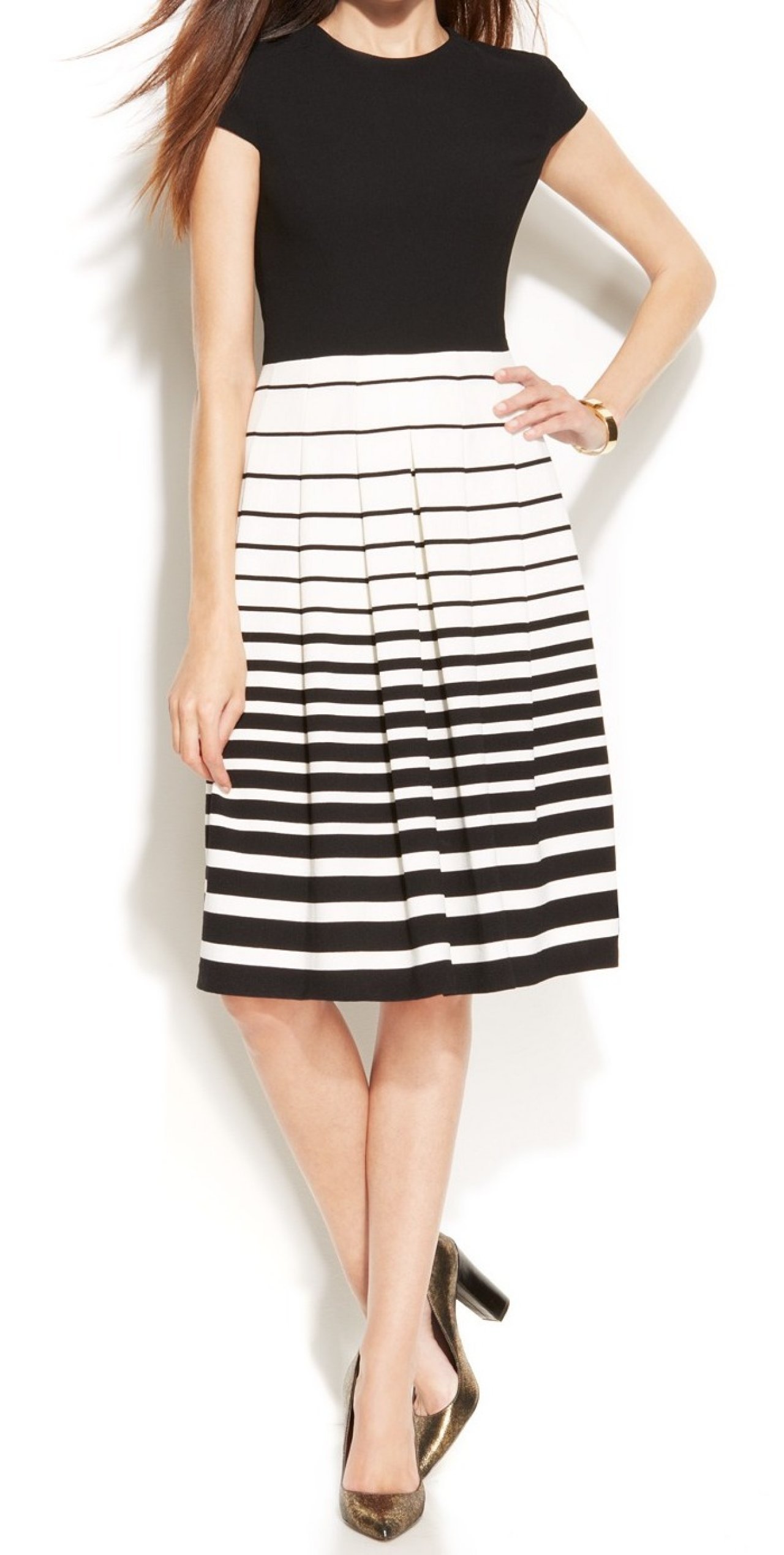 Anne Klein Womens Cap Sleeve Pleated Fit And Flare Dress | Desertcart Samoa