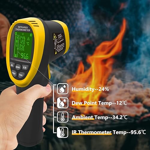 Miniatura 5 de Termómetro infrarrojo, pirómetro termómetro de alta temperatura -581472 (-58.0 F1,472.0 F), relación de punto de distancia 161, termómetro sin