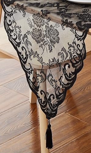 Miniatura 8 de WARM HOME DESIGNS Camino de Pascua. Camino de mesa dorado de longitud corta de 14 x 96 pulgadas. Bufanda de mesa de encaje con diseño de rosas y 2