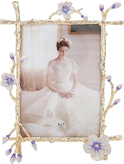 5x7 Purple Floral Picture Frame Vintage Gold Photo Frame with Glass Fron...