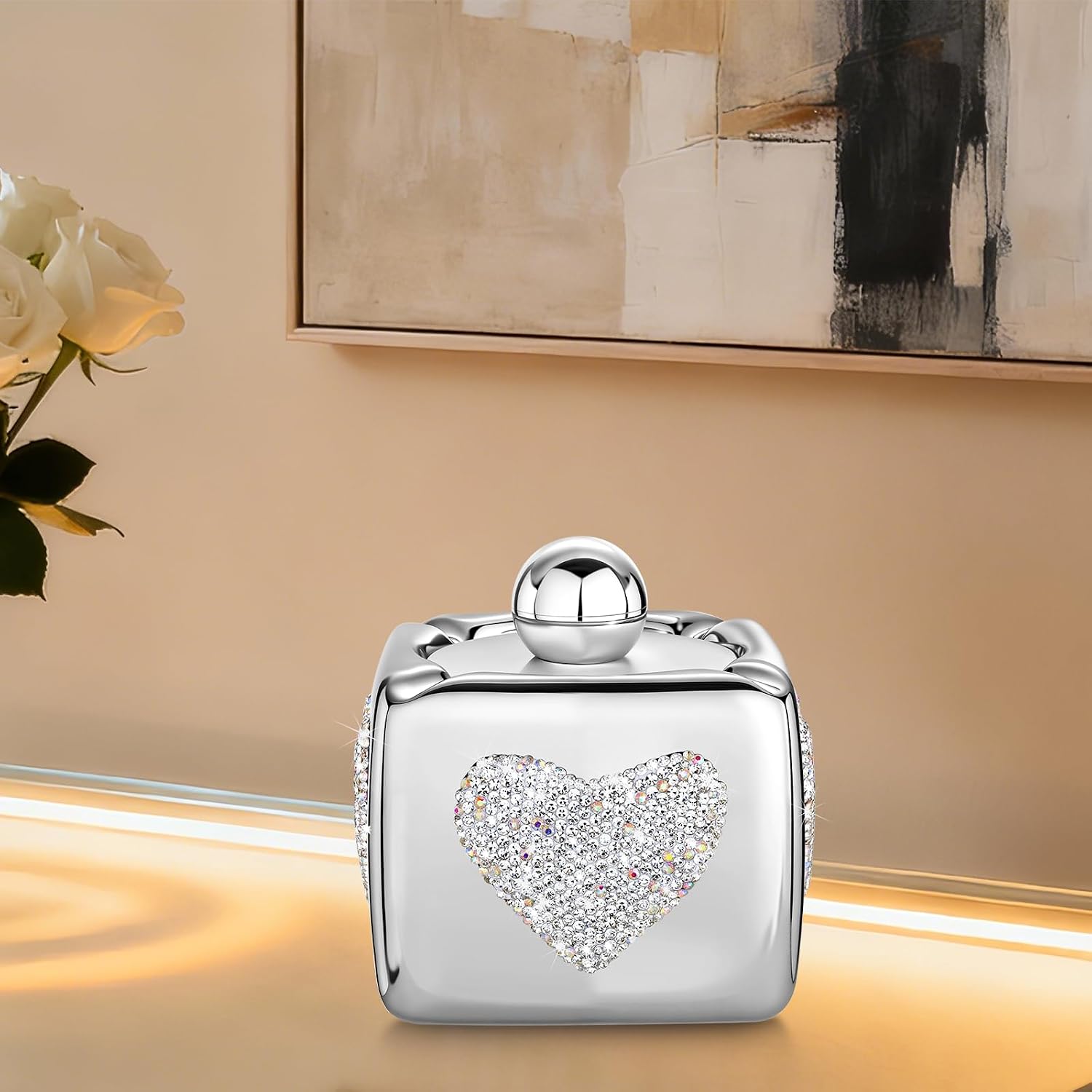 SlowVibes Bling Heart Ceramic Ashtray with Lids, Windproof, Cigarette Ashtray for Indoor Outdoor Use, Ash Holder for Smokers,Desktop Smoking Ash Tray for Home Office Decoration,Gifts for Women Smokers