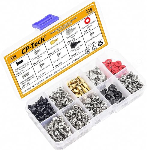 CP-Tech 228PCS PC Standoffs & Screws Kit | Motherboard Standoff Set M3, M3.5, M5 with Washers | Computer Case, SSD, HDD, GPU & Fan Mounting | PC Build & Repair Hardware Kit.