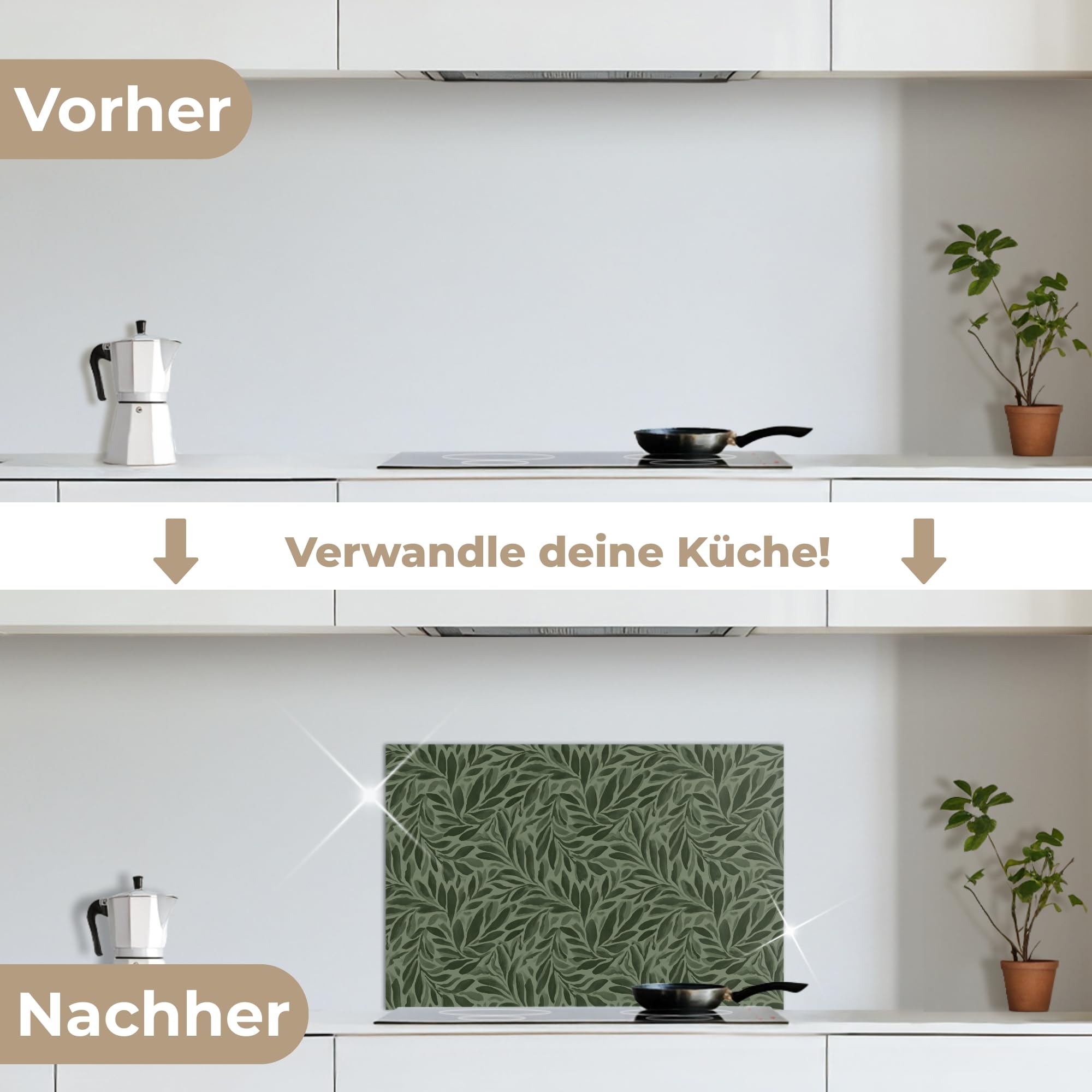 KitchenYeah© Spritzschutz Küchenrückwand 60x40 cm Selbstklebend Küche Rückwand Küchenwand Wand Küchenfront Verkleidung Küchenspritzschutz Blätter - Bio - Grün