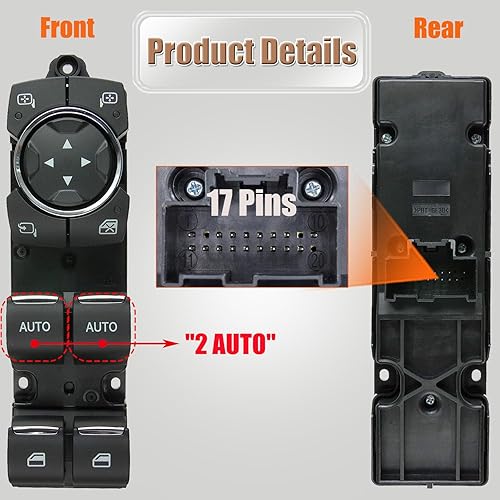 Miniatura 4 de Interruptor de ventana de control de potencia delantero izquierdo compatible con Ford Explorer 2011 2012 2013 2014 2015 Reemplazo OE BB5Z-14529-AA