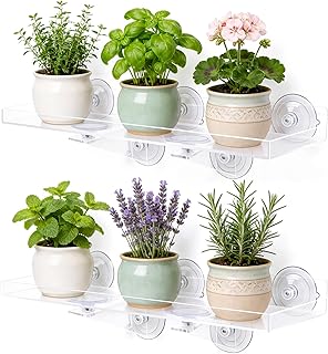2PCS Window Plant Shelves, 15.7 X 5.9inch Clear Acrylic Floating Shelf Strong Suction Cup Plant Holder with Bracket, Window Shelf for Plants Indoor